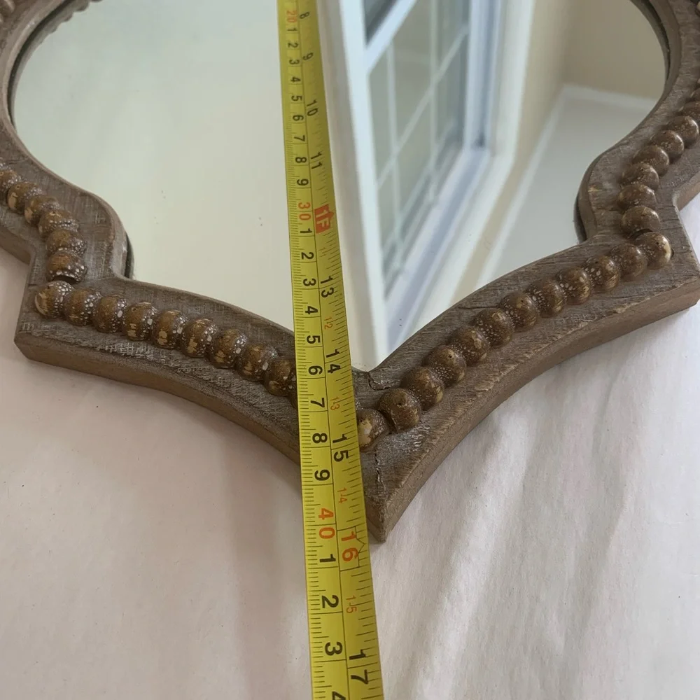 At Home Moroccan Quatrefoil Wall Mirror 16”Accent Distressed Wood beaded Rustic
